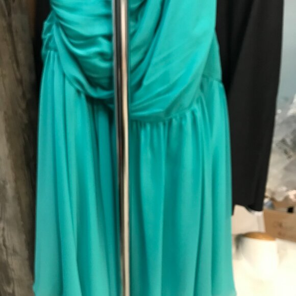 Knee-Length Chiffon Bridesmaids Dress, Jade Emerald Green One 1 Shoulder Ruched - Picture 2 of 6
